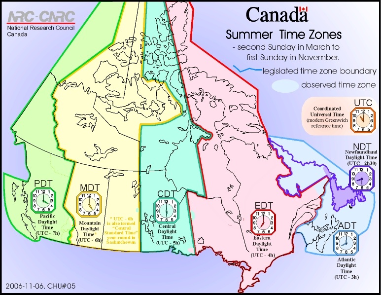 Canada Time Zone Map With Daylight Saving